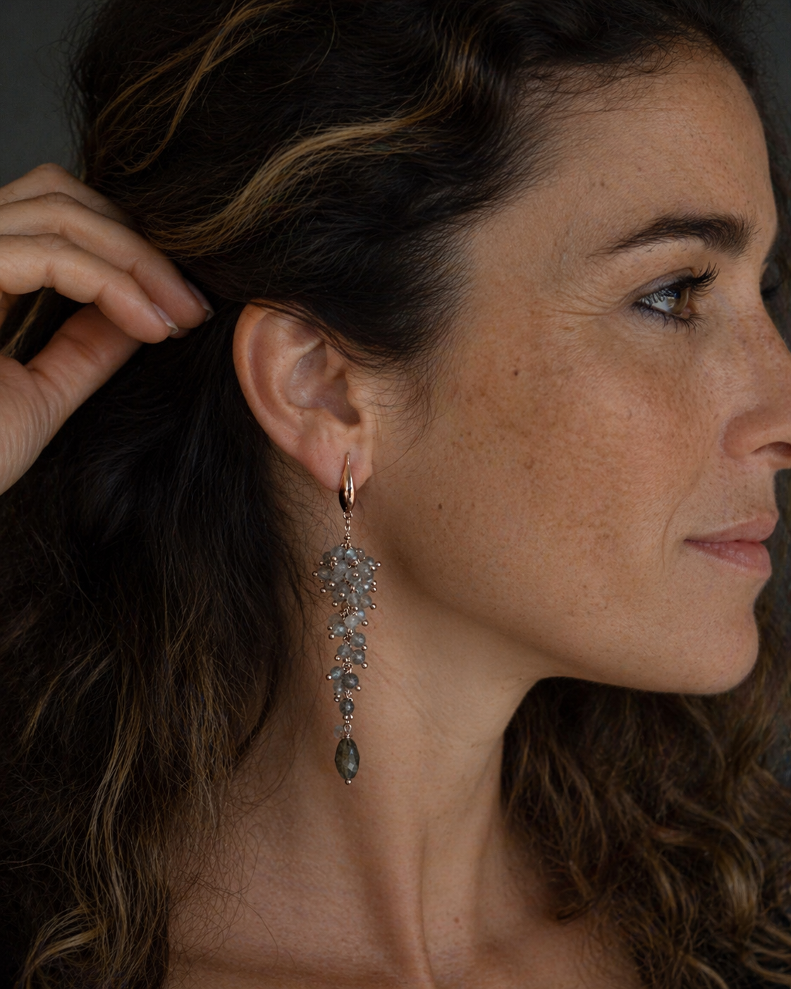 Long Labradorite Earrings | Cluster – Handmade