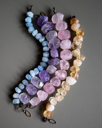 Colorful Natural Stone Bracelet - Amethyst Rose Quartz Aquamarine