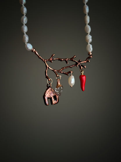 Pearl Choker with Copper and Stones