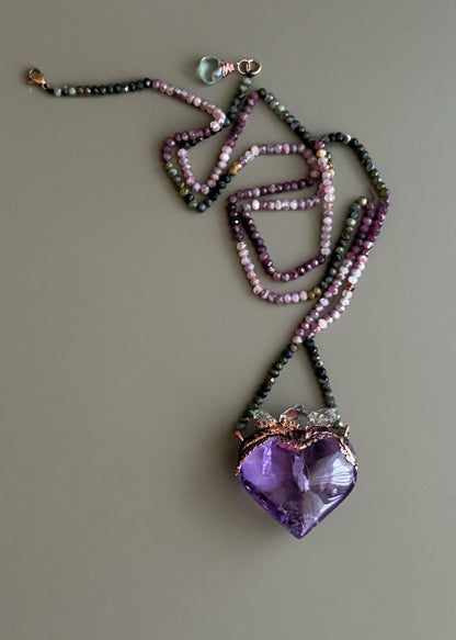 Collana Ex Voto con Ametista, Tormalina e Diamanti Herkimer - Mod.21B