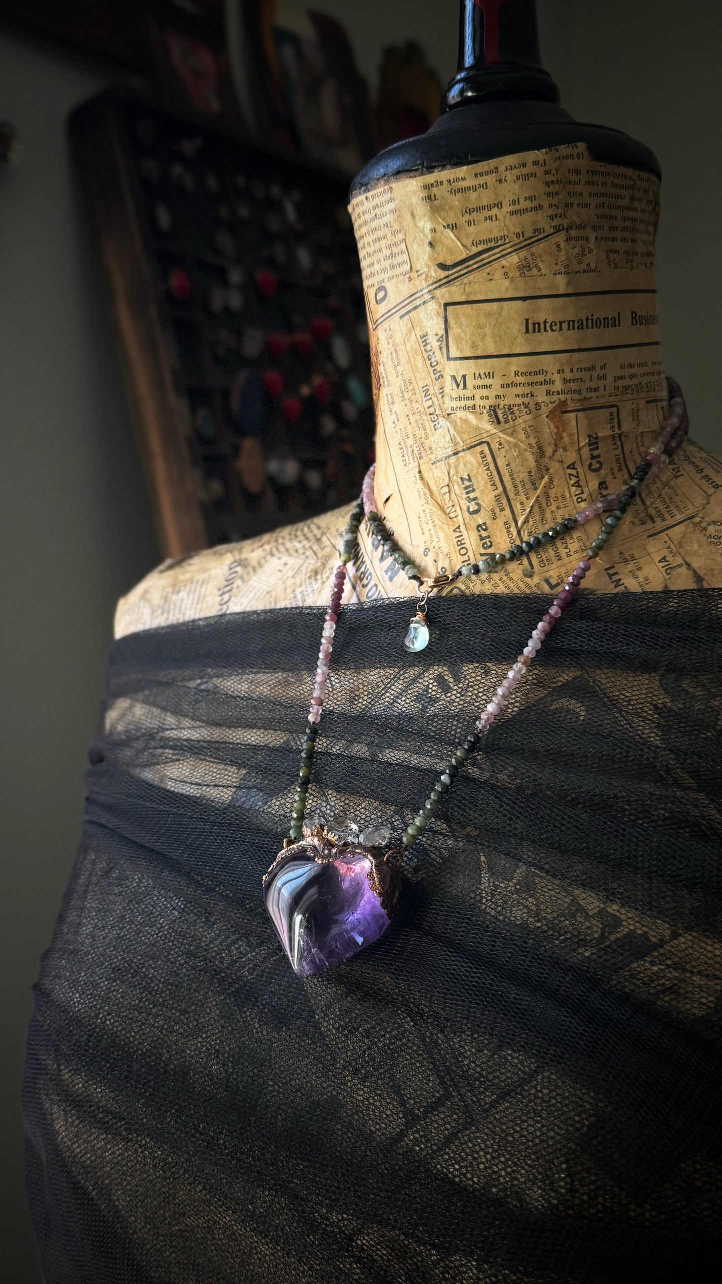 Collana Ex Voto con Ametista, Tormalina e Diamanti Herkimer - Mod.21B
