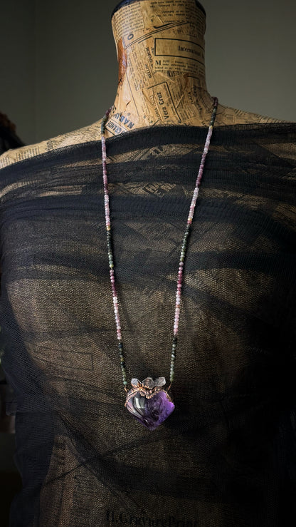 Collana Ex Voto con Ametista, Tormalina e Diamanti Herkimer - Mod.21B