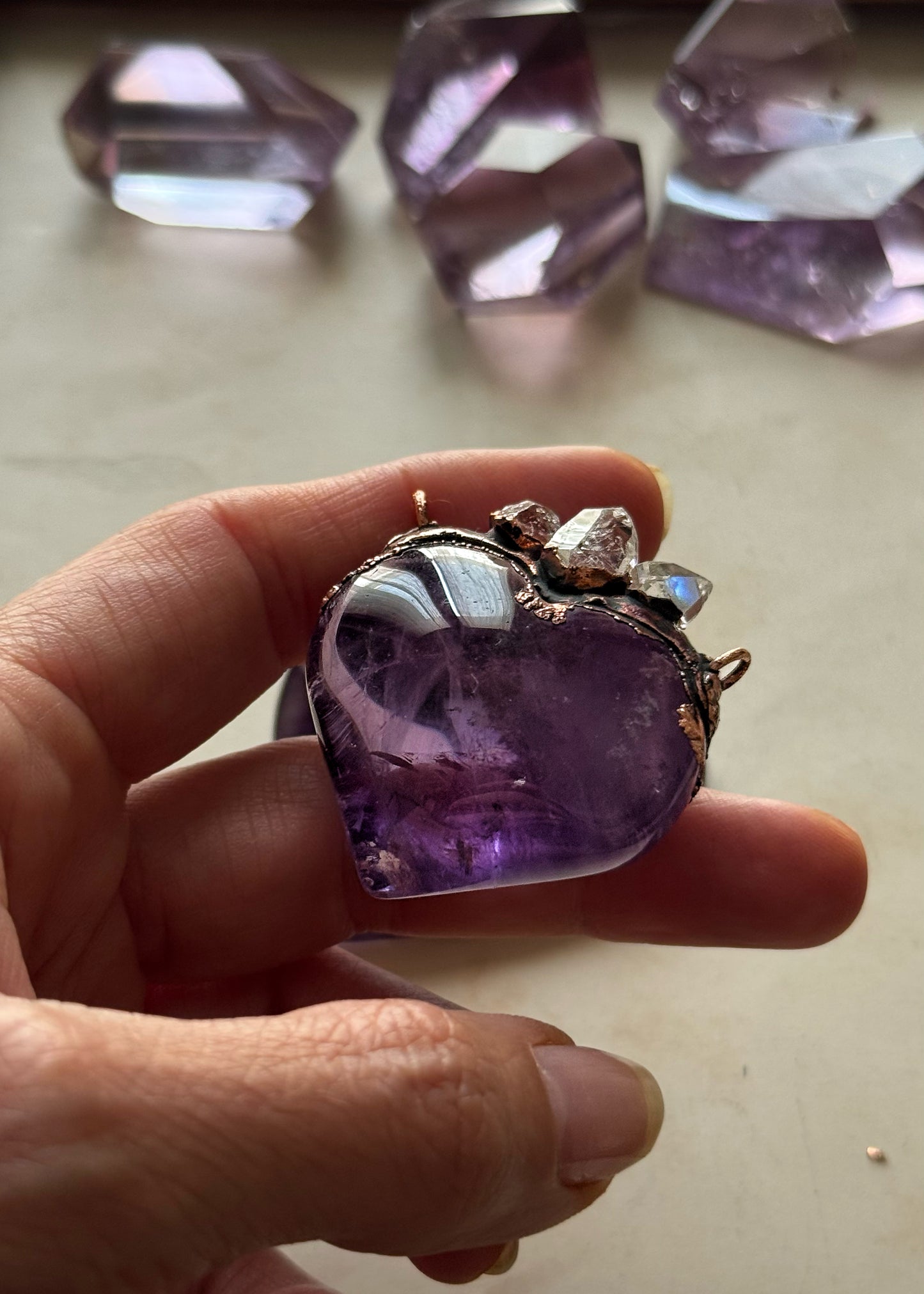 Collana Ex Voto con Ametista, Tormalina e Diamanti Herkimer - Mod.21B