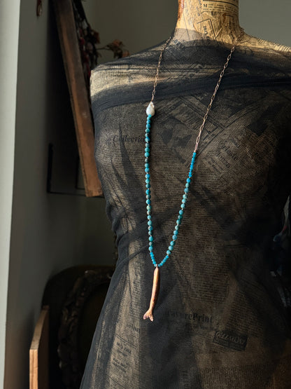 Apatite Stone Necklace with Copper Fish