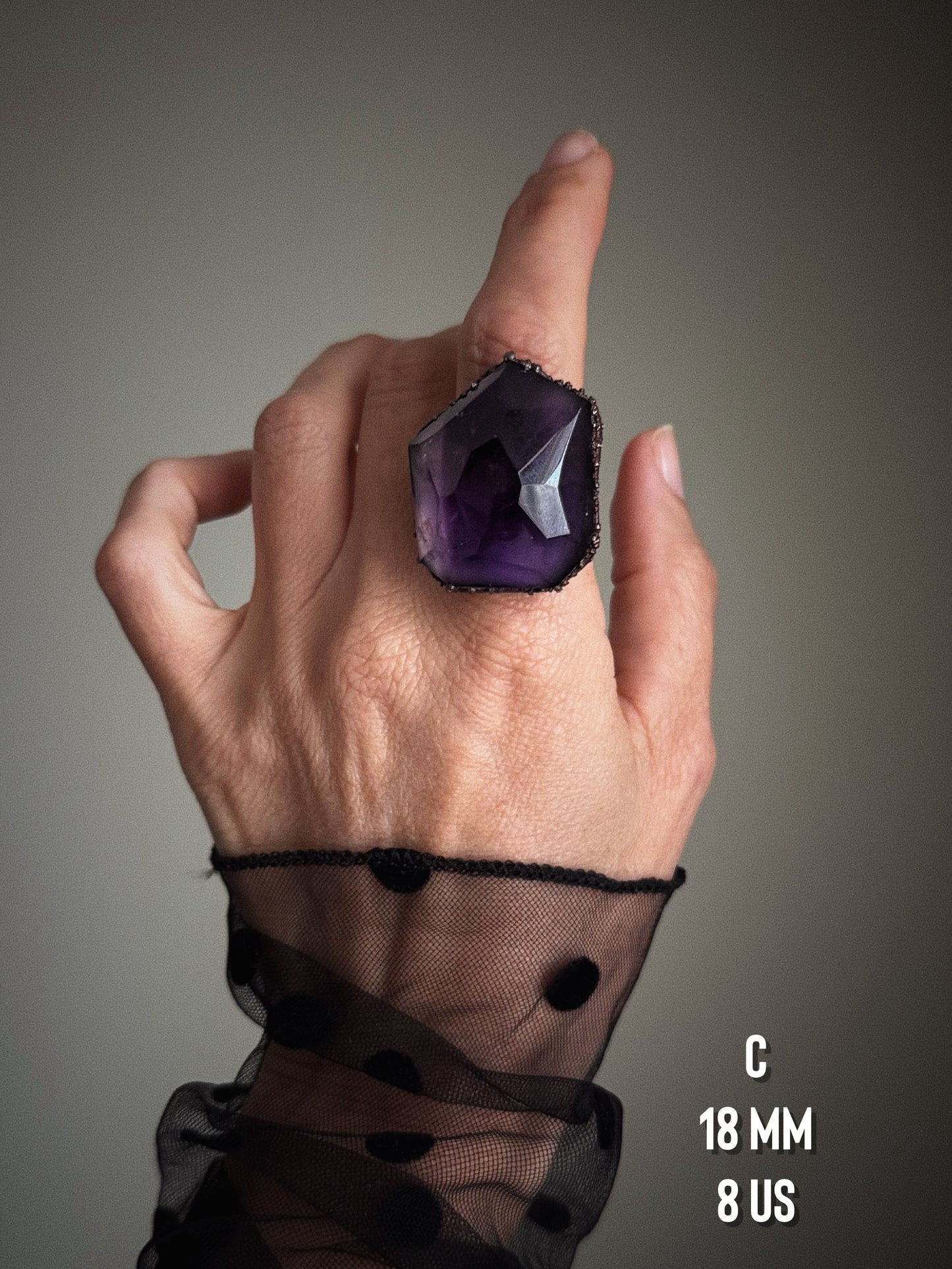 Ring with large Amethyst stone Size 6-7-8-11