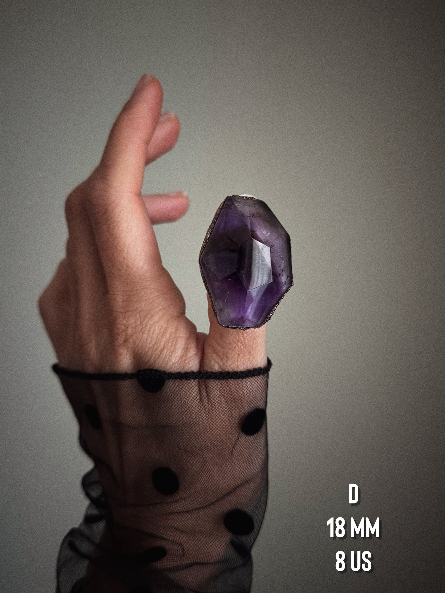 Ring with large Amethyst stone Size 6-7-8-11