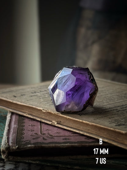 Ring with large Amethyst stone Size 6-7-10