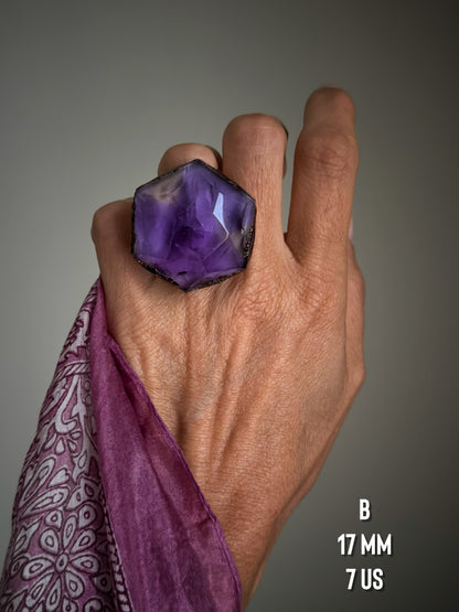 Ring with large Amethyst stone Size 6-7-10