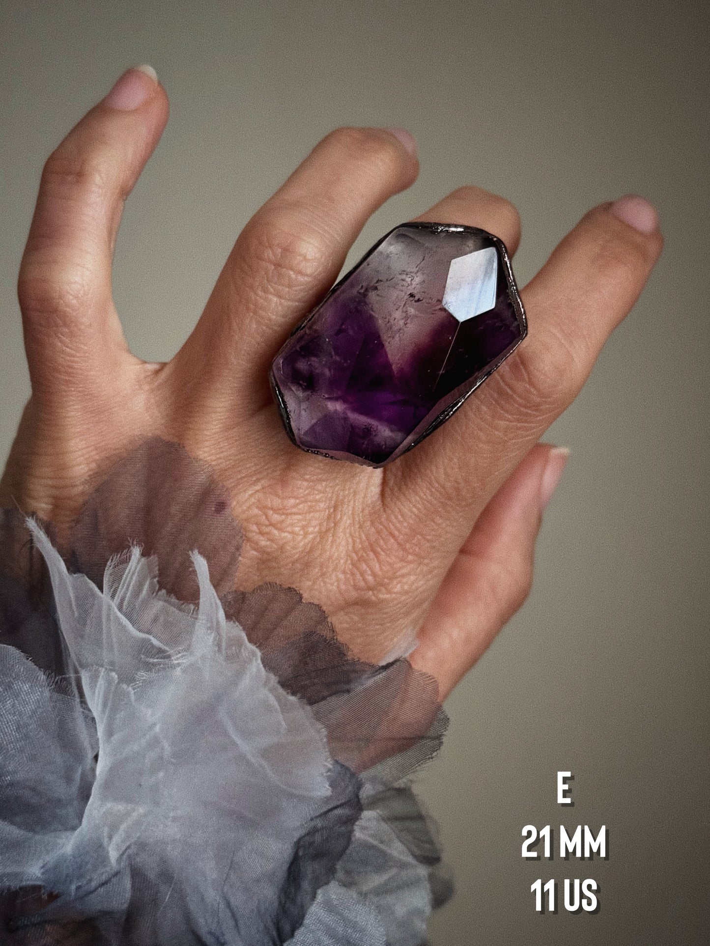 Ring with large Amethyst stone Size 6-7-8-11