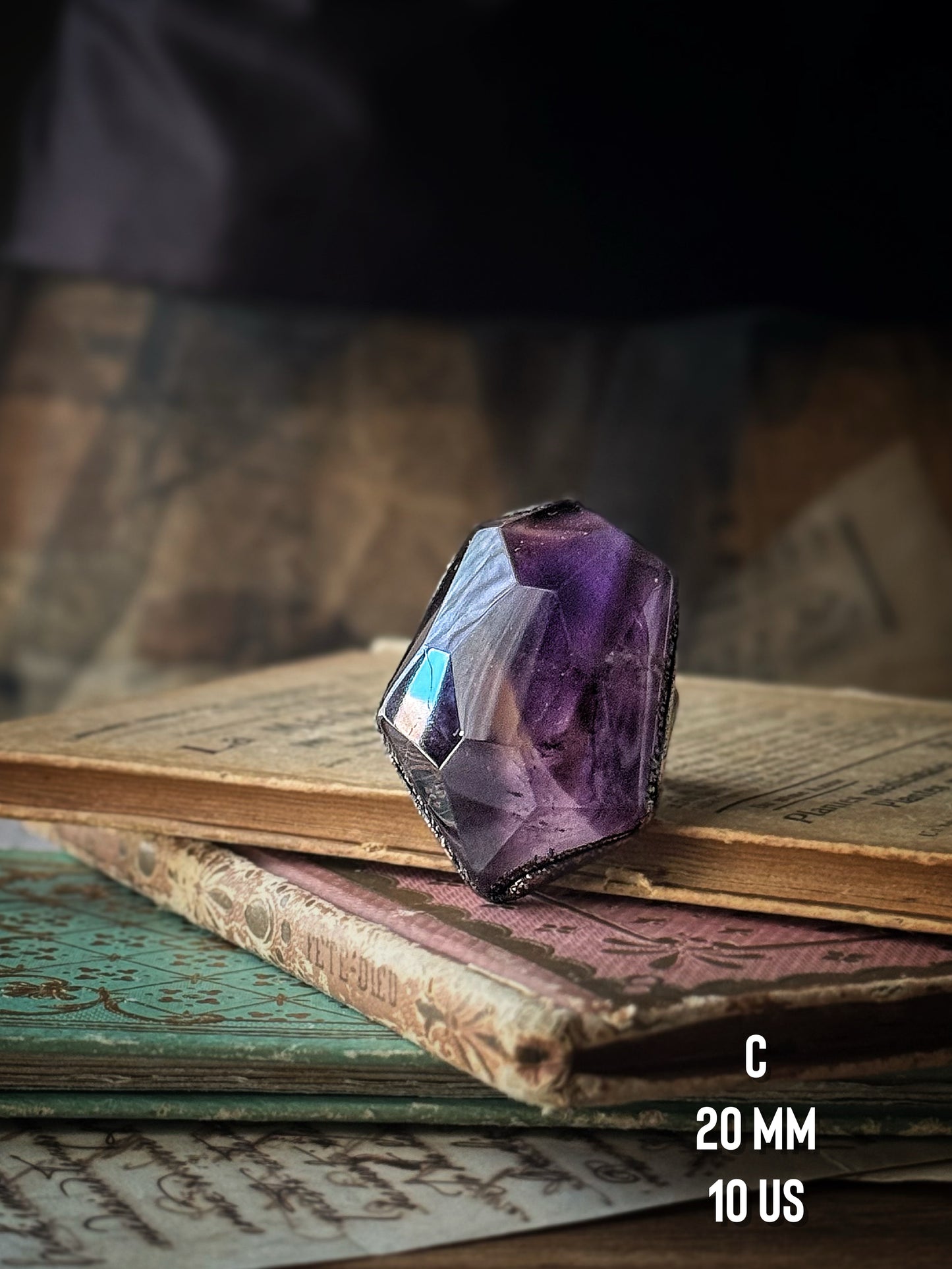 Ring with large Amethyst stone Size 6-7-10