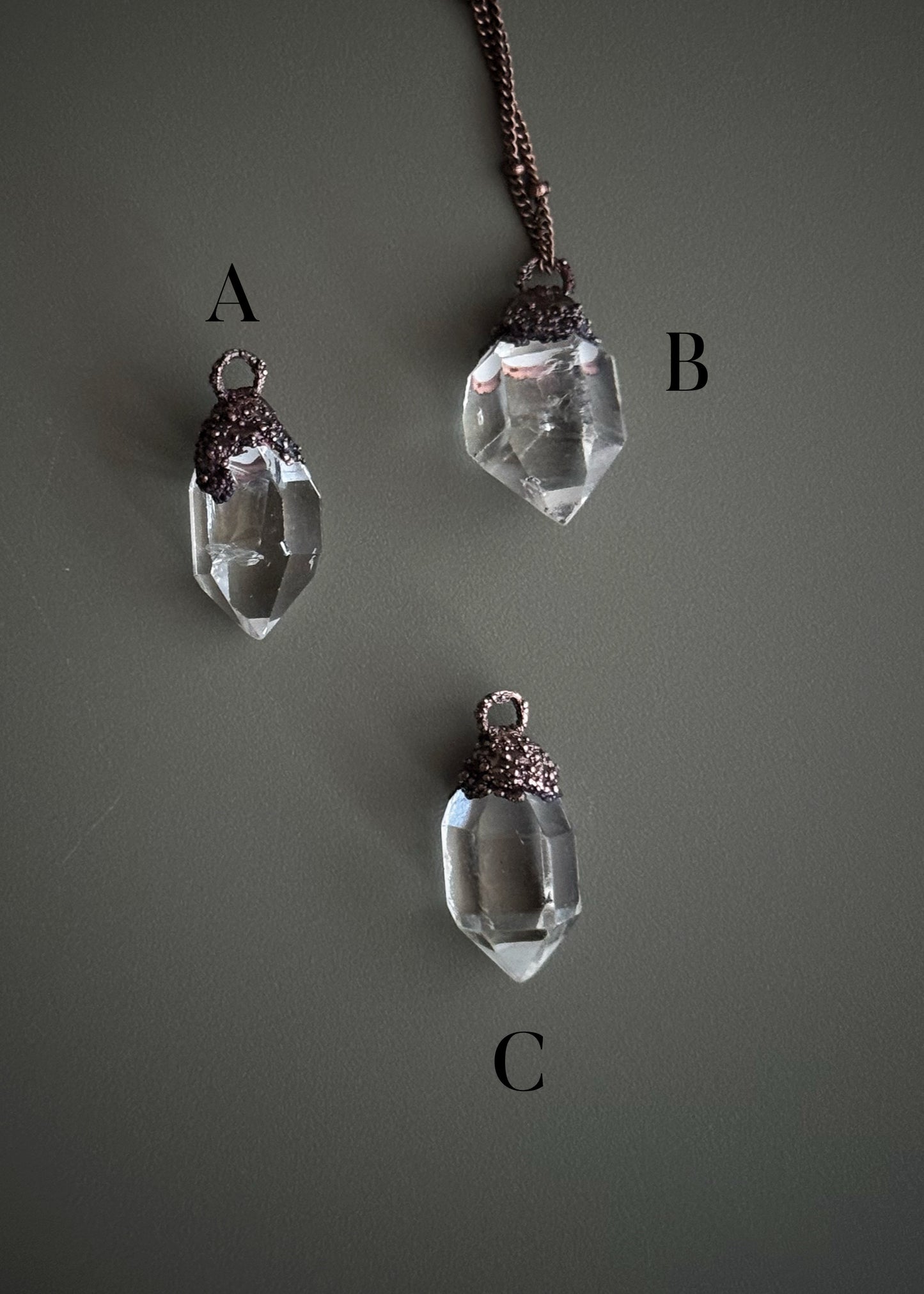 Copper Pendant with Natural Herkimer Quartz