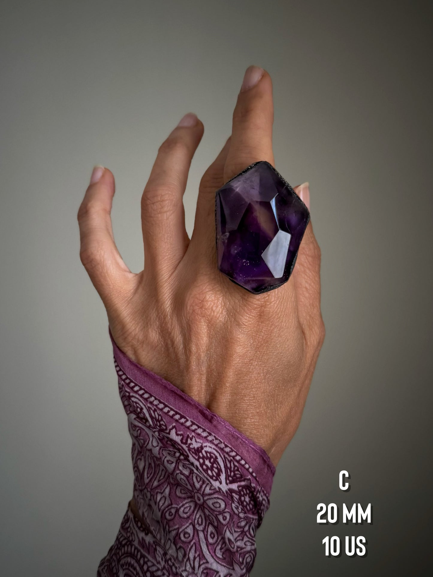 Ring with large Amethyst stone Size 6-7-10