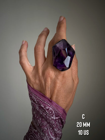 Ring with large Amethyst stone Size 6-7-10