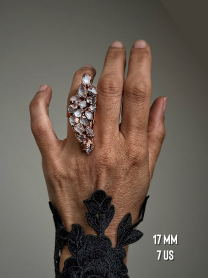 Anello artigianale in rame con Quarzo Herkimer naturale, misura 7 US – Ebbijoux
