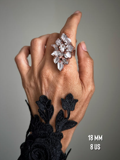 Anello artigianale in rame con Quarzo Herkimer naturale, misura 8 US – Ebbijoux