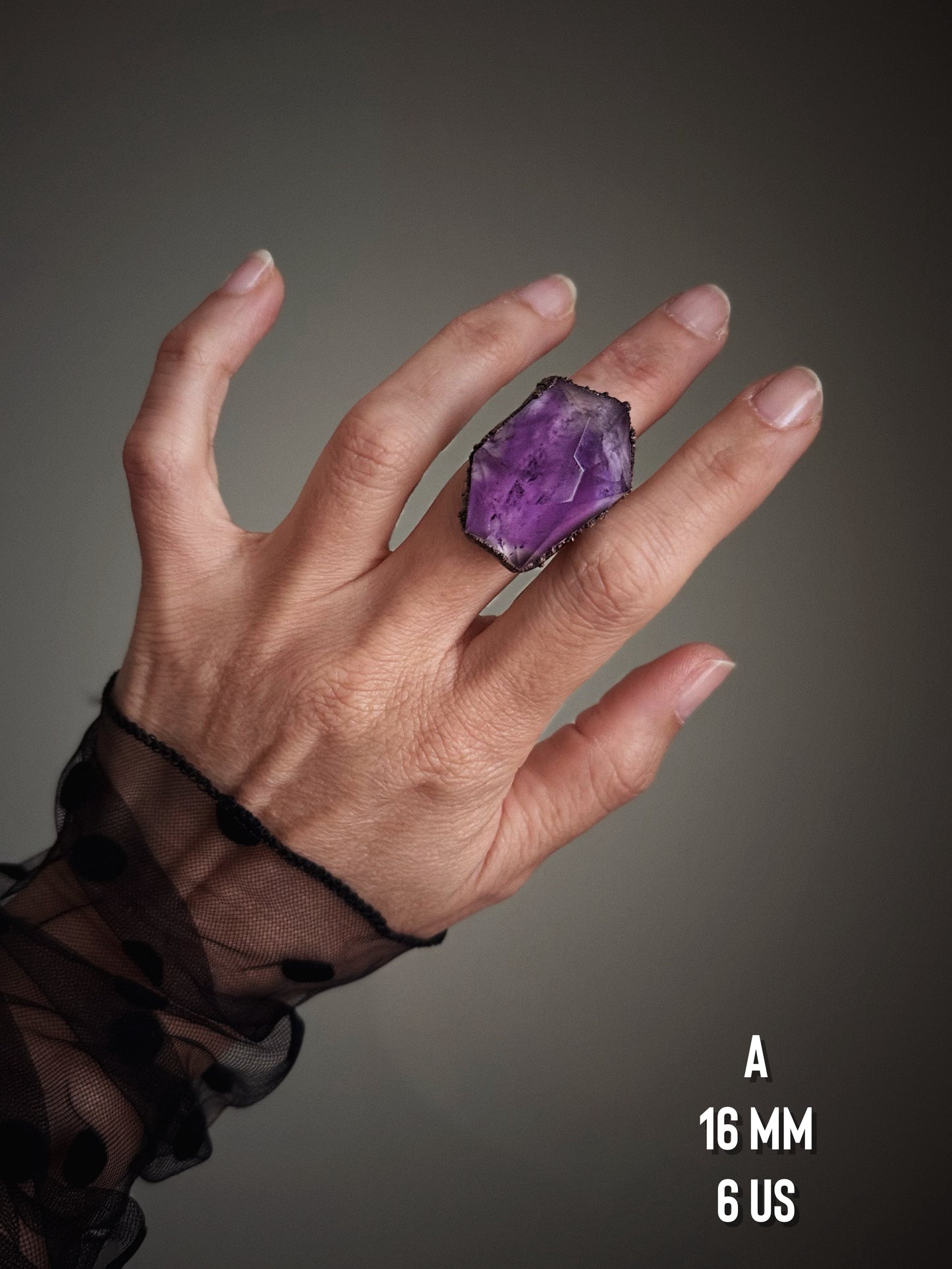 Ring with large Amethyst stone Size 6-7-8-11