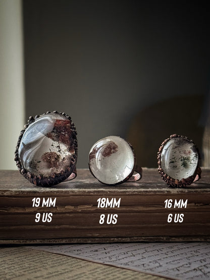 Copper Rings with Lodolite Quartz — Size 6-8-9 US