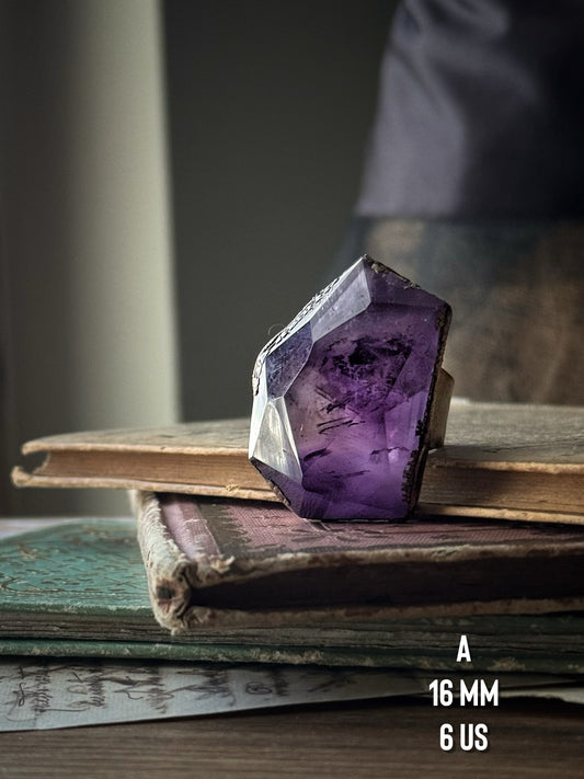 Ring with large Amethyst stone Size 6-7-8-10