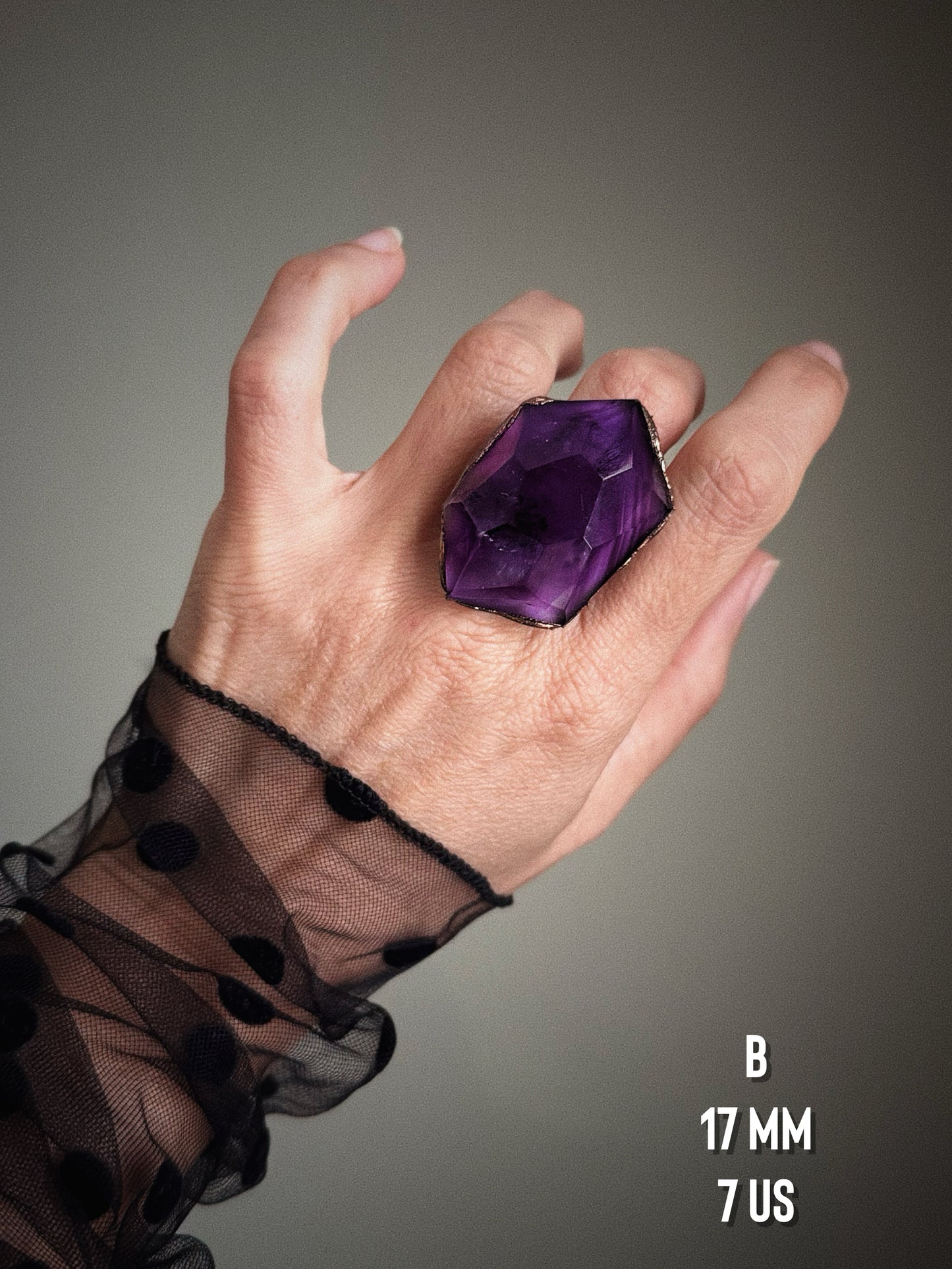 Ring with large Amethyst stone Size 6-7-8-11