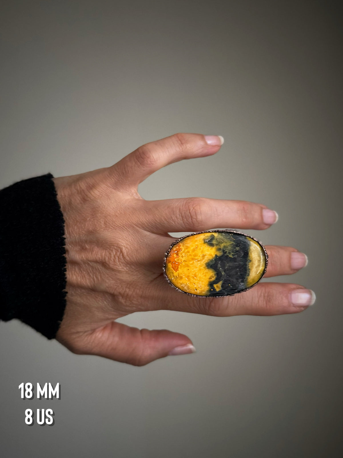 Anello in rame con diaspro Bumblebee — Misure 7.5 e 8 US