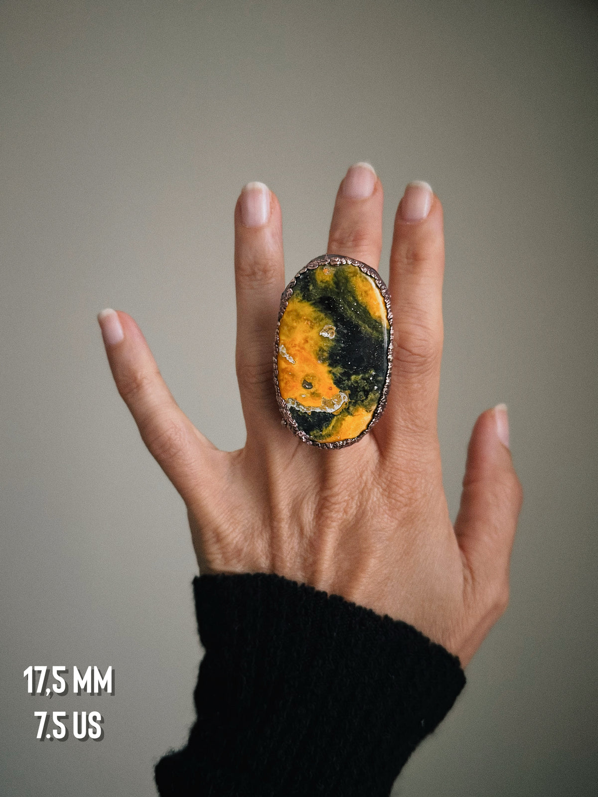 Anello in rame con diaspro Bumblebee — Misure 7.5 e 8 US