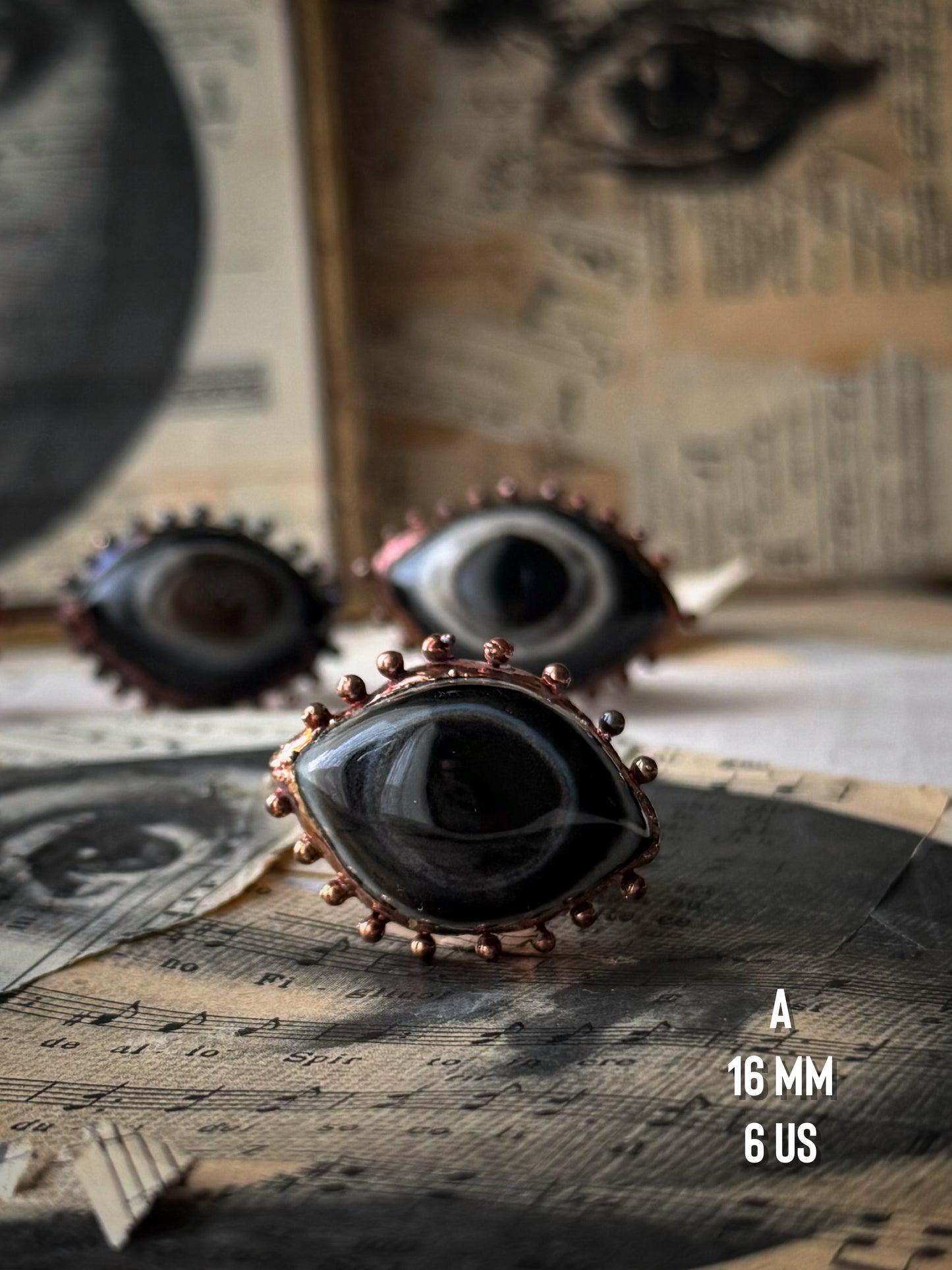 Anello Occhio con Agata occhiata - Fatto a mano - mis. 6-8-10