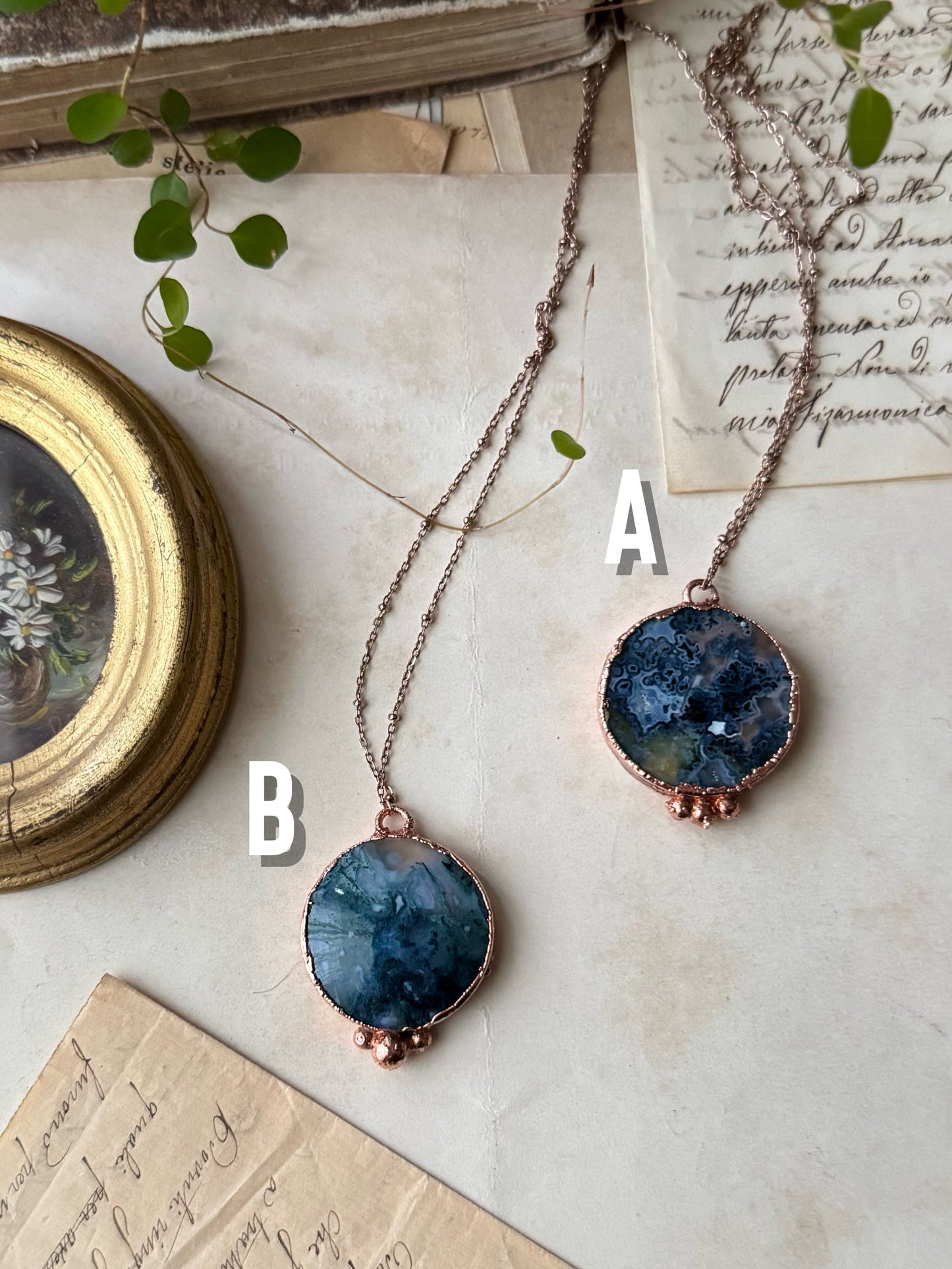 Ciondolo in rame in Agata muschio