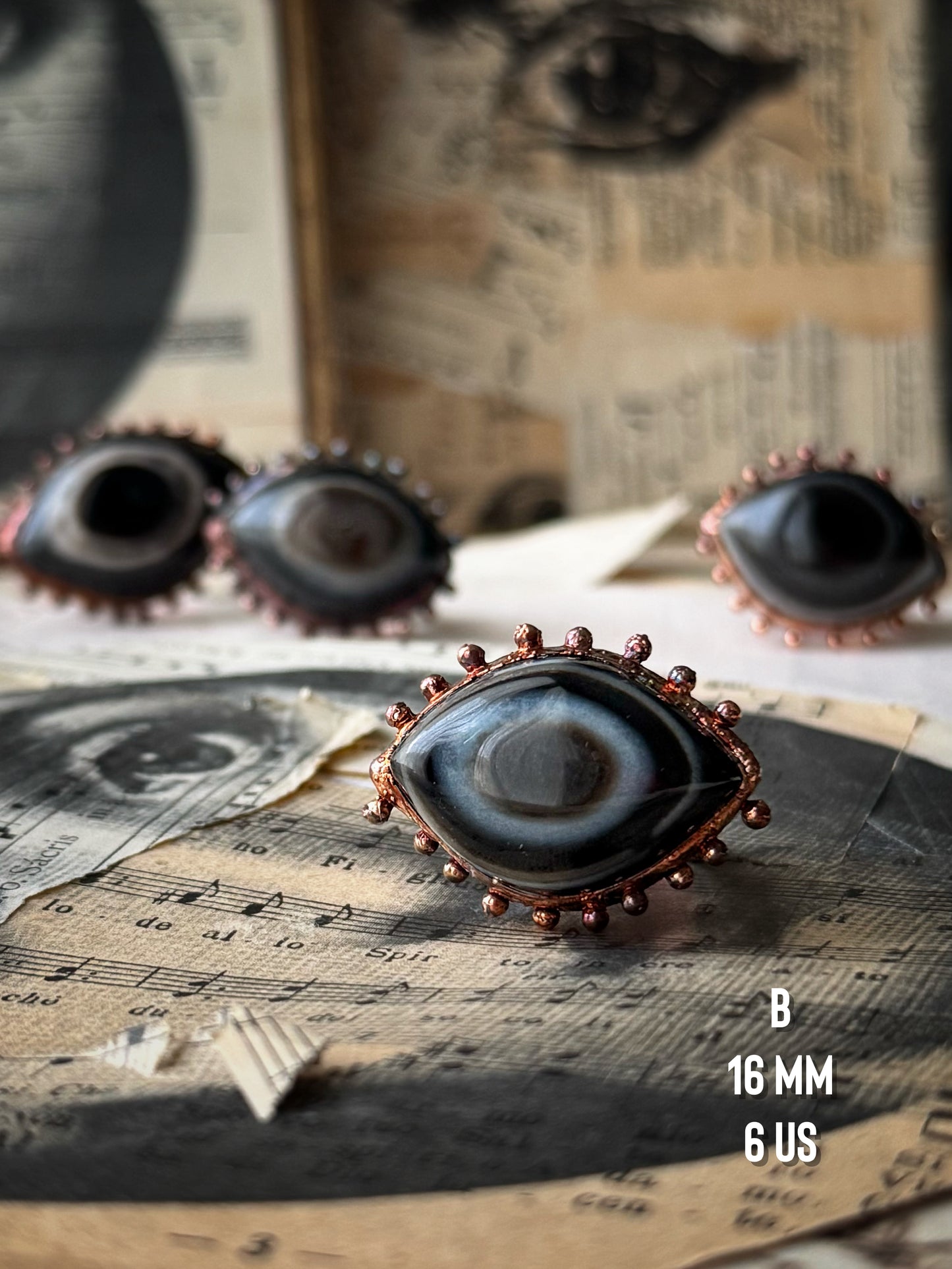 Anello Occhio con Agata occhiata - Fatto a mano - mis. 6-8-10