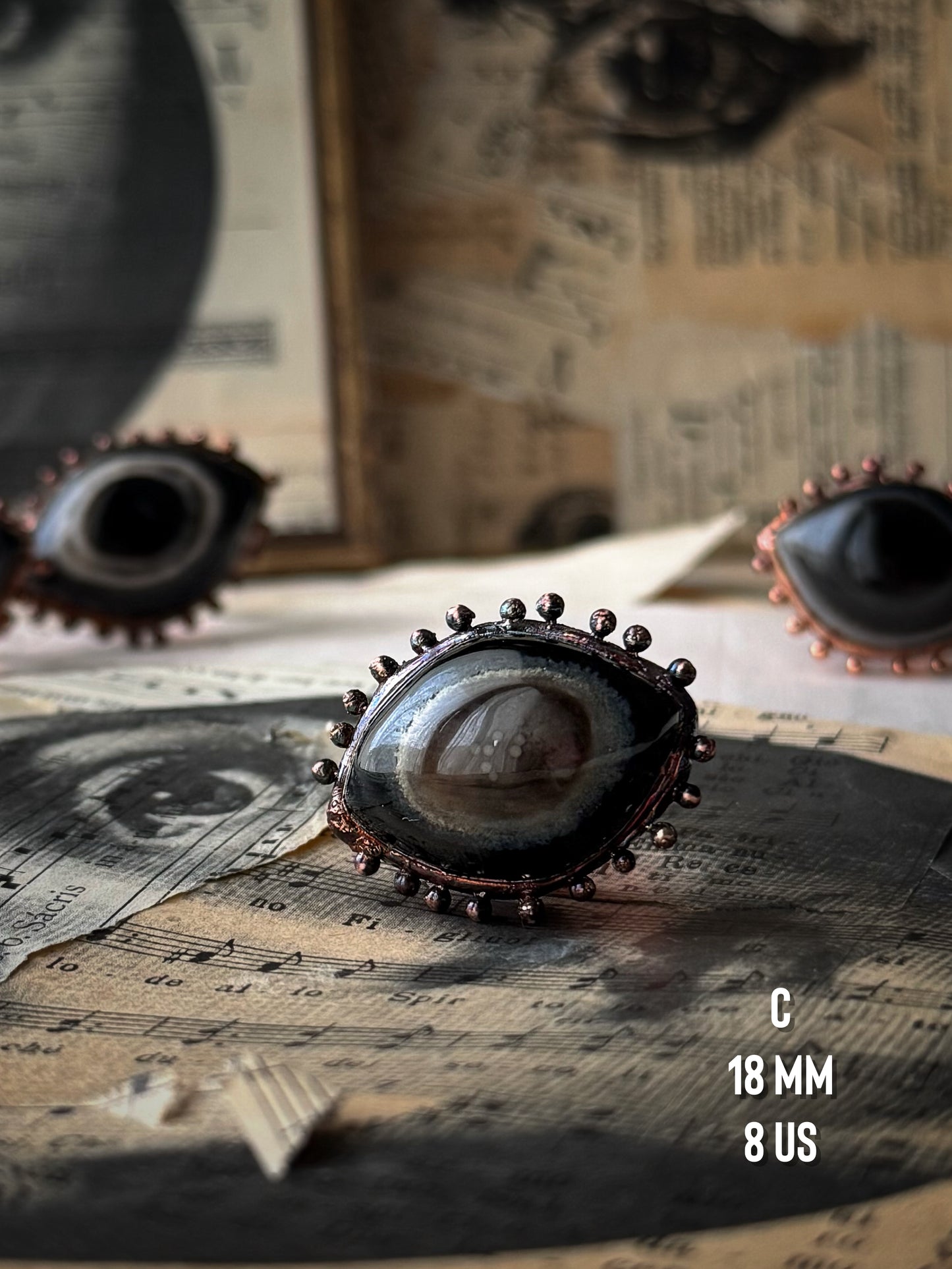 Anello Occhio con Agata occhiata - Fatto a mano - mis. 6-8-10