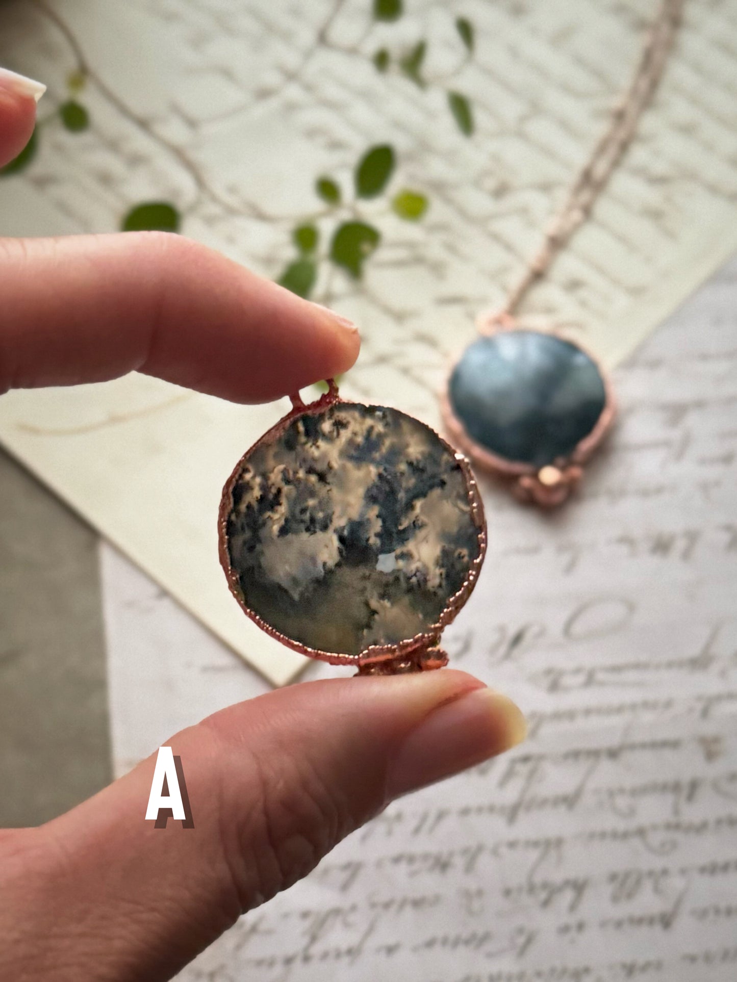 Ciondolo in rame in Agata muschio