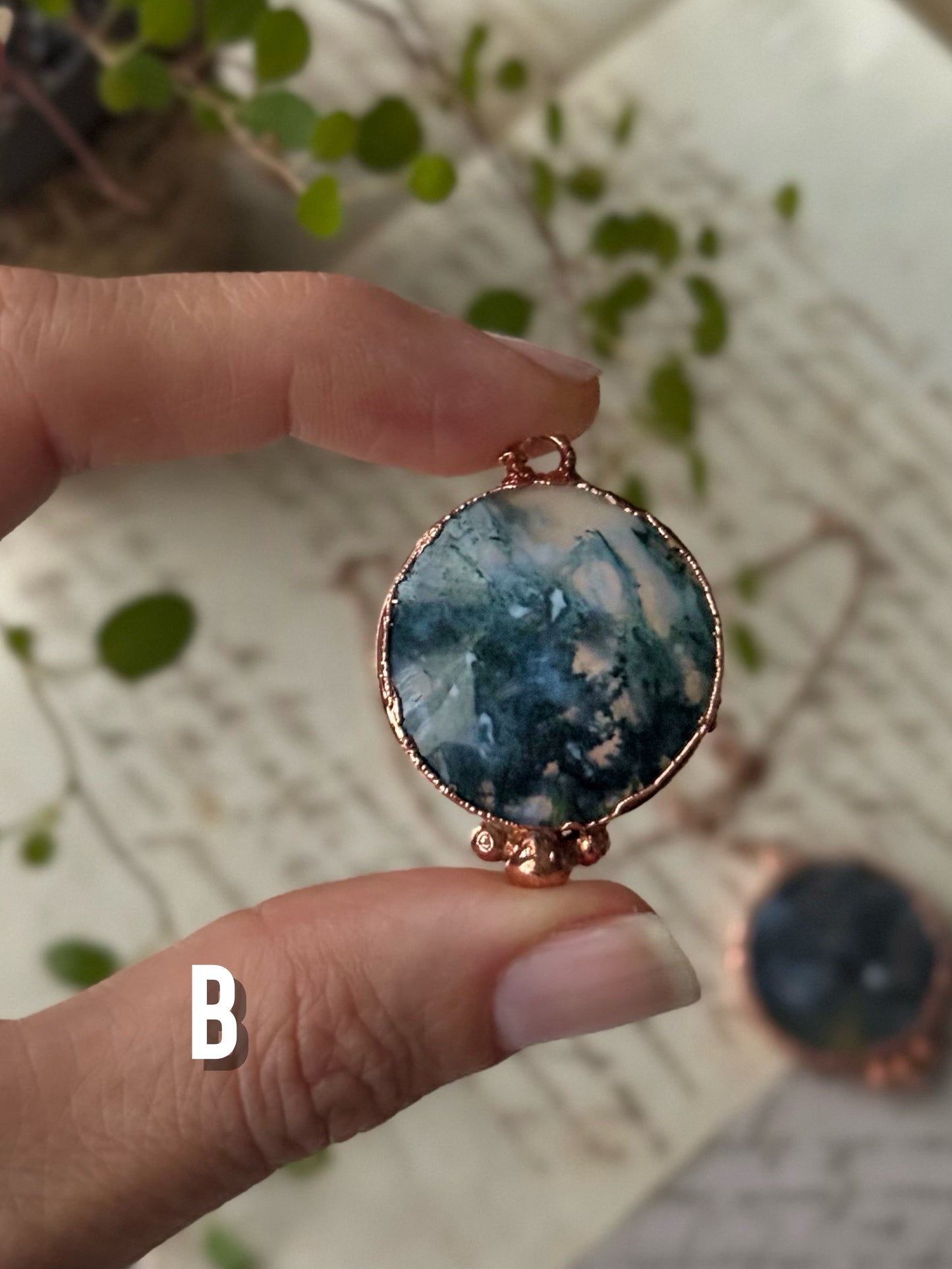 Ciondolo in rame in Agata muschio