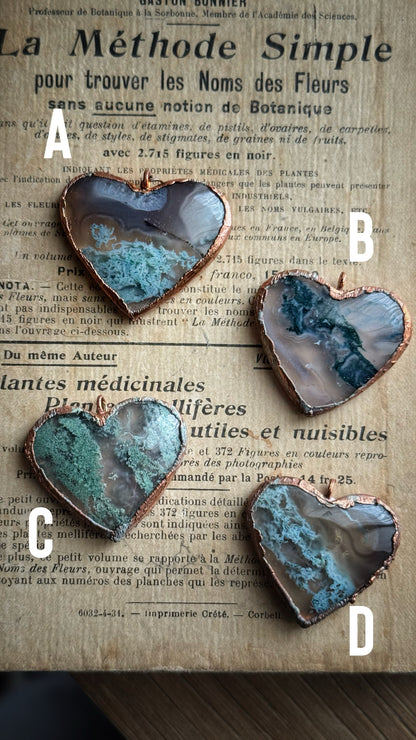 Moss Agate Heart Pendant – Available in 4 variations