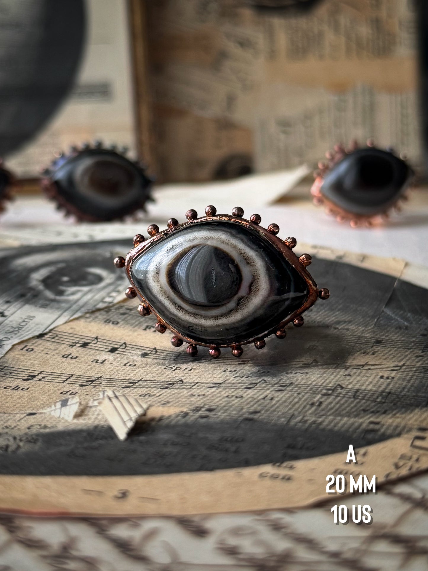 Anello Occhio con Agata occhiata - Fatto a mano - mis. 6-8-10