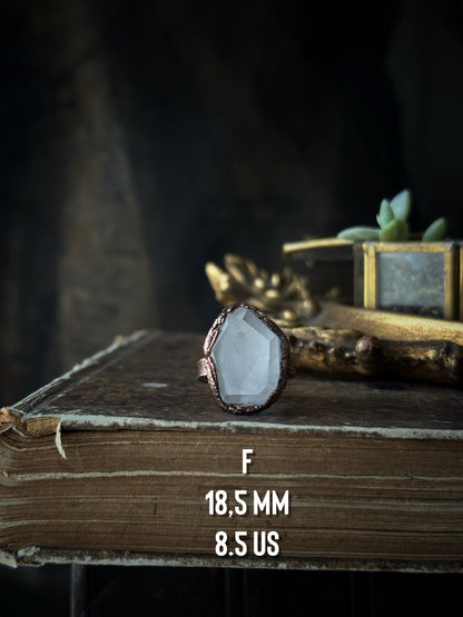 Collection of rings in kunzite, fluorite and aquamarine
