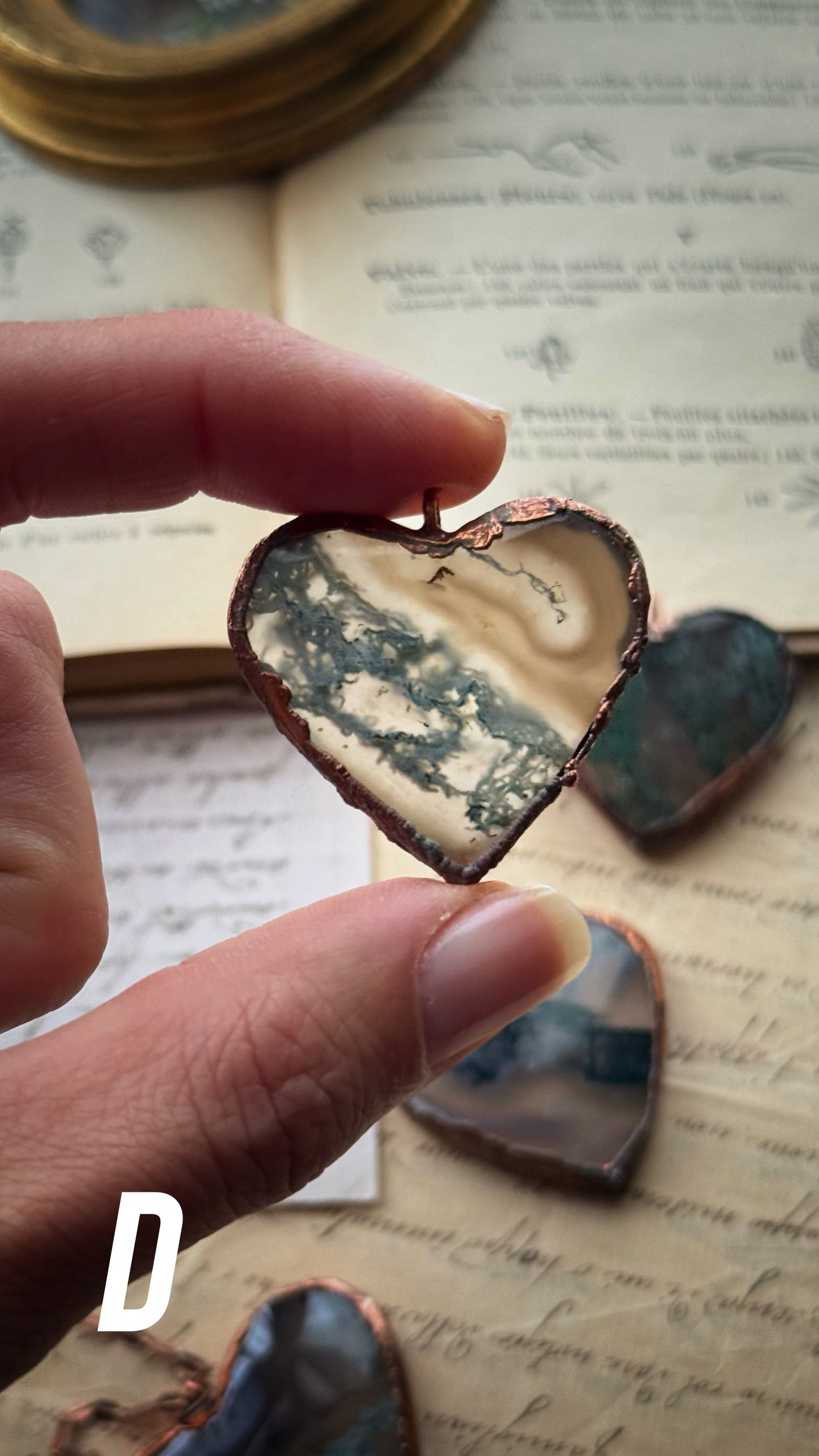 Moss Agate Heart Necklace. Copper and natural stone pendants. Heart necklaces for nature lovers. Custom-made.