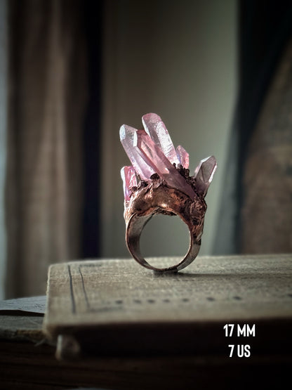 Ring with pink aura quartz tips Size 7-10