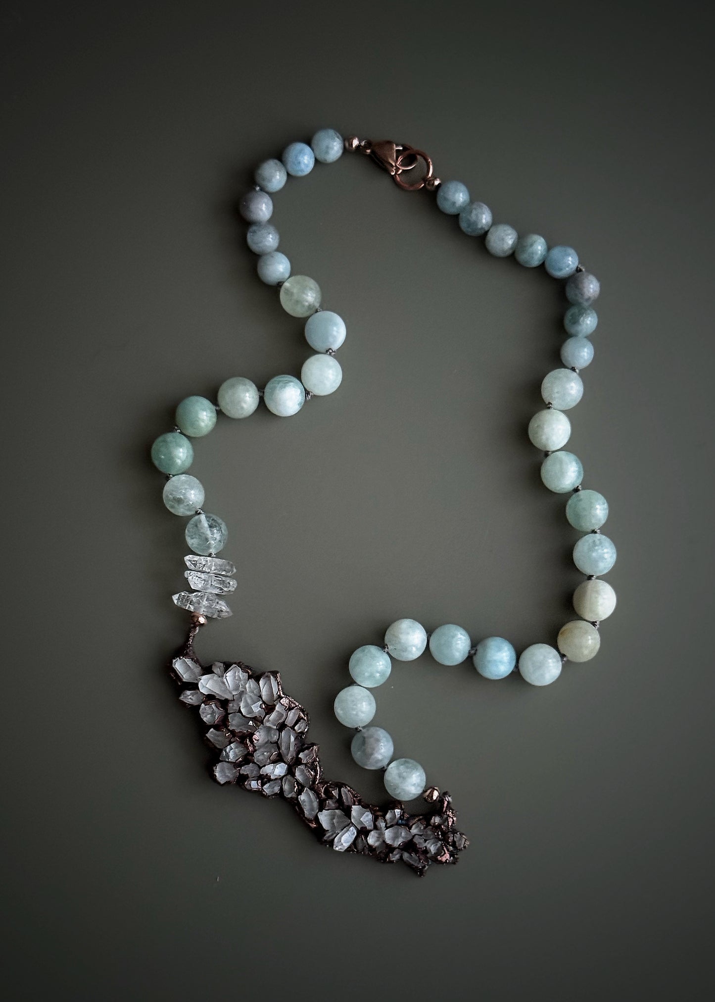 Collana con Acquamarina e ciondolo di Herkimer - Pezzo Unico