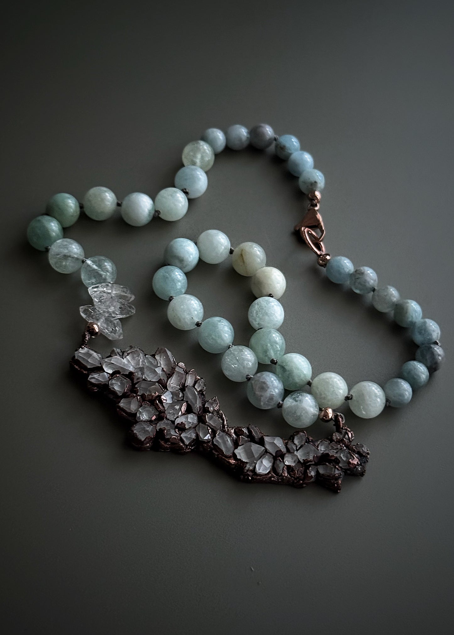 Collana con Acquamarina e ciondolo di Herkimer - Pezzo Unico