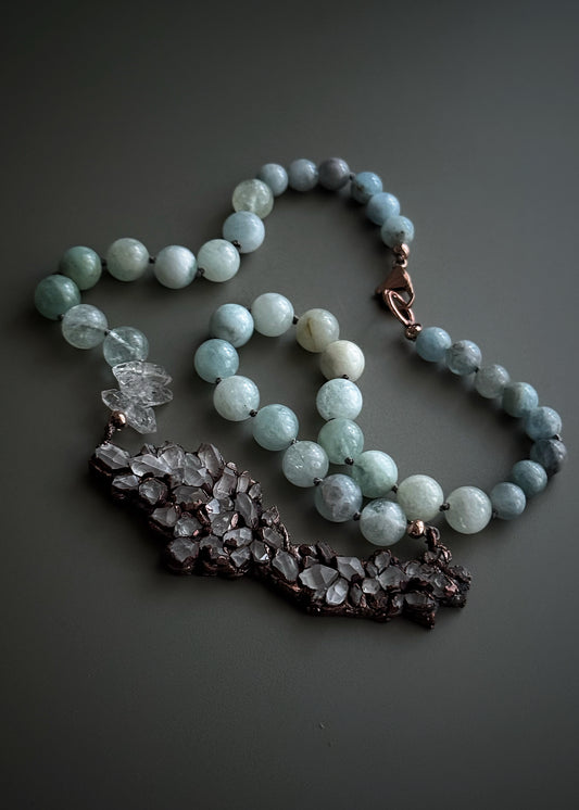 Collana con Acquamarina e ciondolo di Herkimer - Pezzo Unico