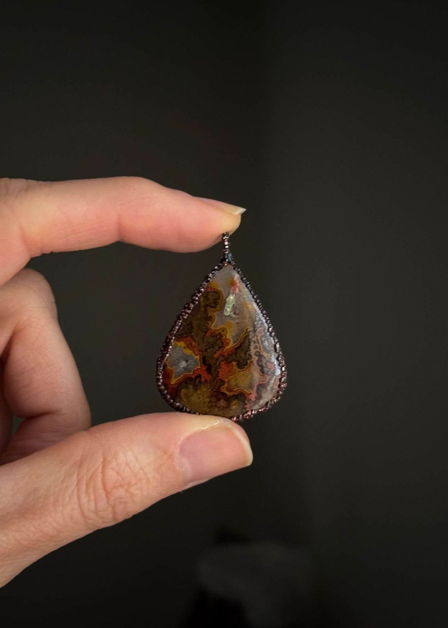 Ciondolo rame con pietra Agata Marina - Montatura Artigianale