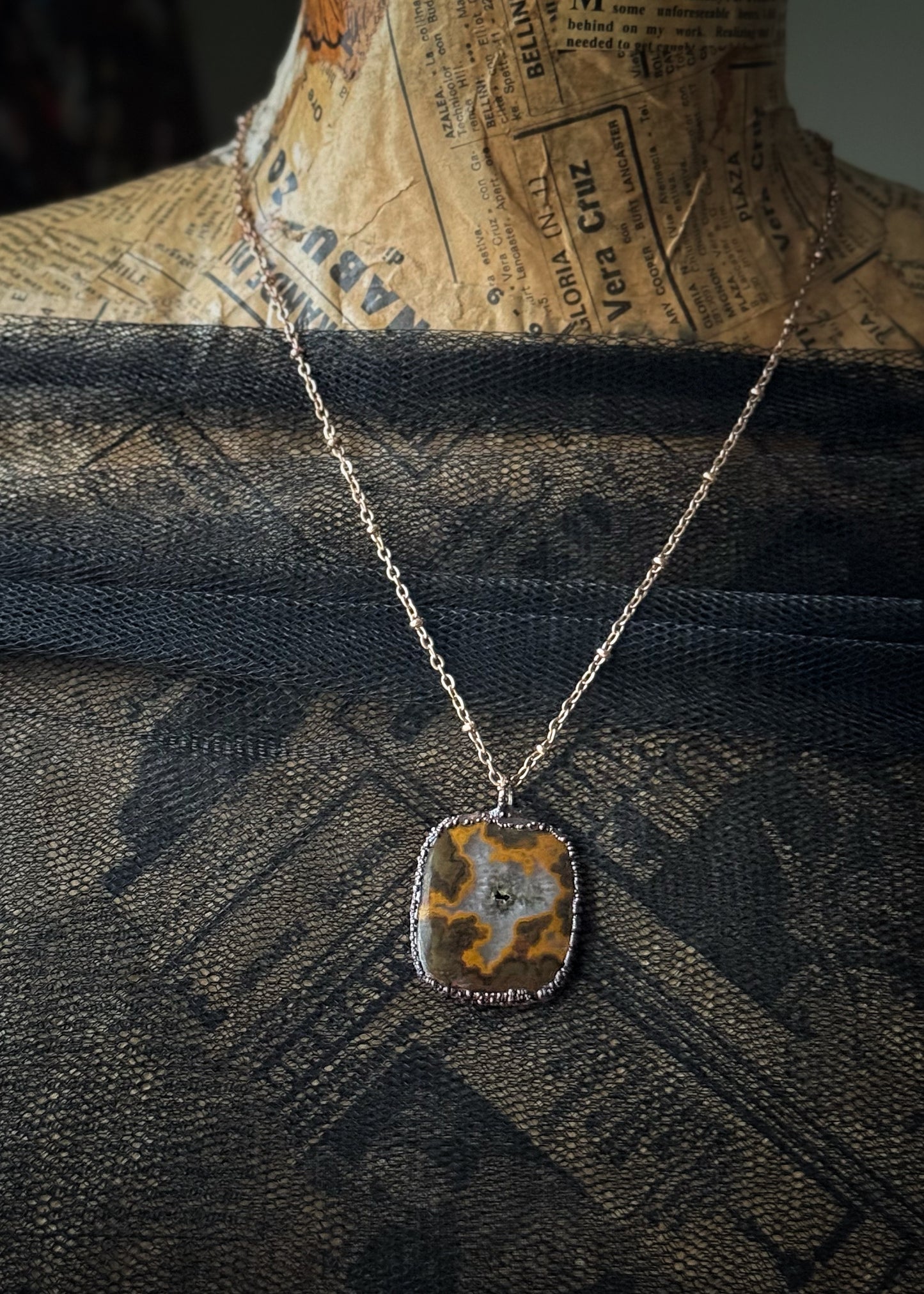 Ciondolo con pietra rettangolare Agata Marina - Montatura Artigianale