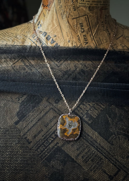 Ciondolo con pietra rettangolare Agata Marina - Montatura Artigianale