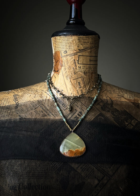 Collana Lunga Turchese Africano e Calcite Verde | 82cm Doppio Giro