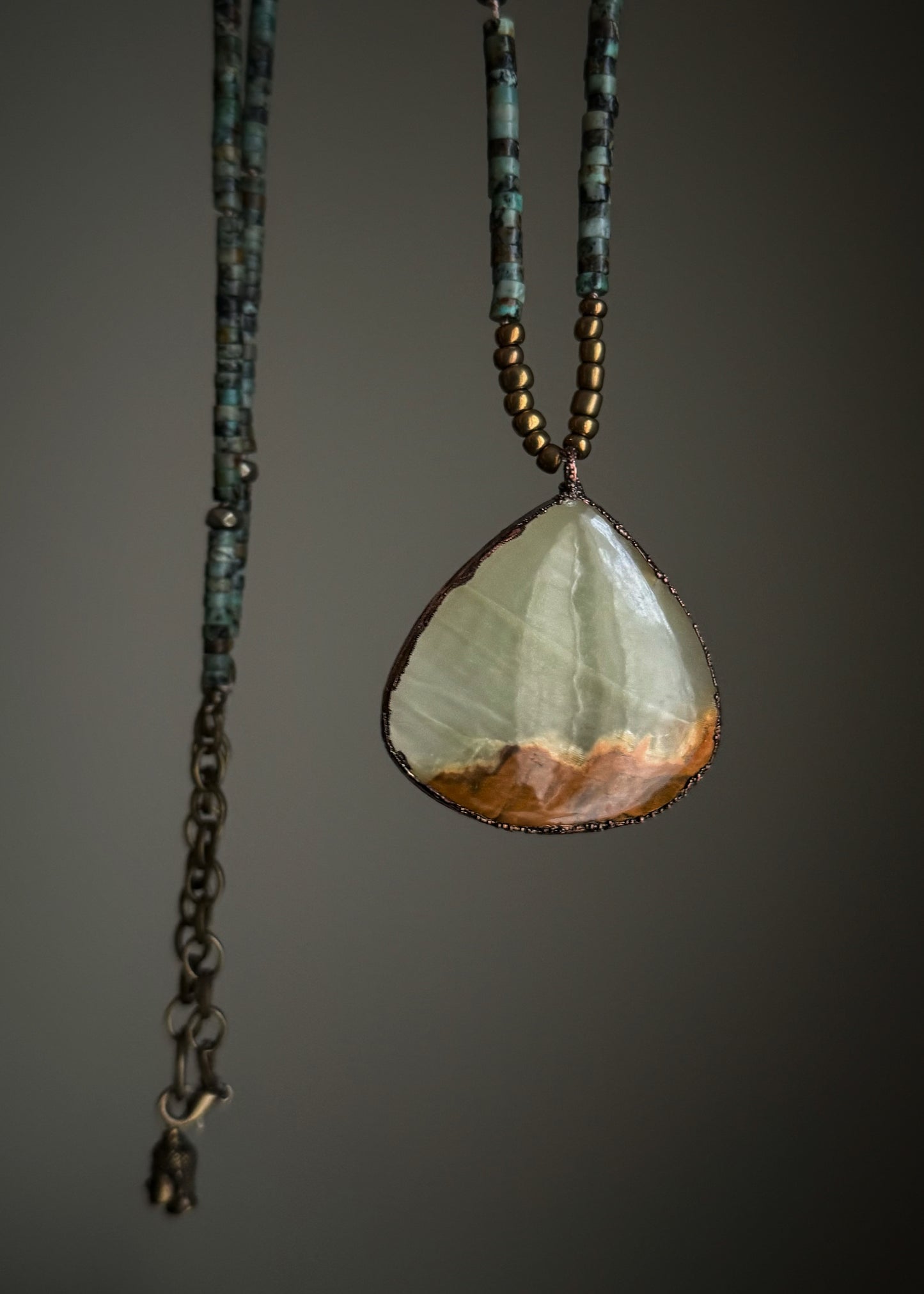 Collana Lunga Turchese Africano e Calcite Verde | 82cm Doppio Giro