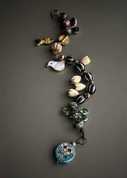 Cloisonné Charm and Stone Bracelet - Model 12