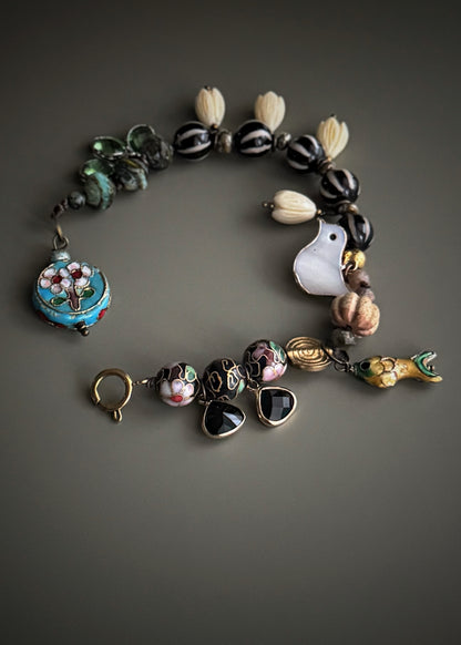 Cloisonné Charm and Stone Bracelet - Model 12