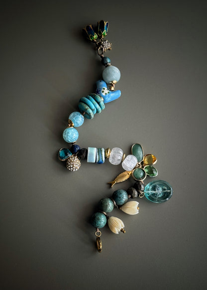 Light blue bracelet with mixed stones, precious charms - Model18