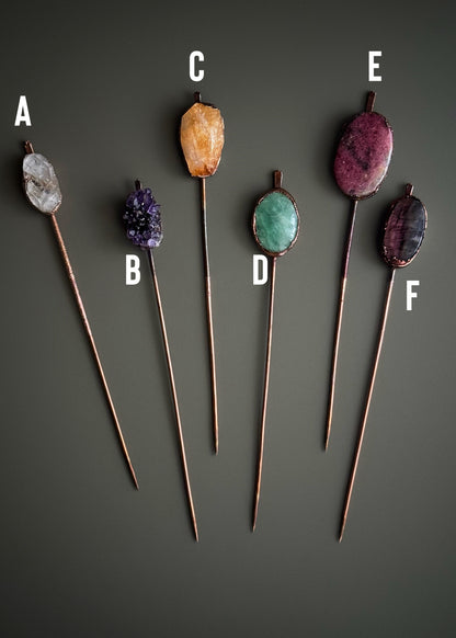 Copper Hair Pin with Natural Stones - Handmade