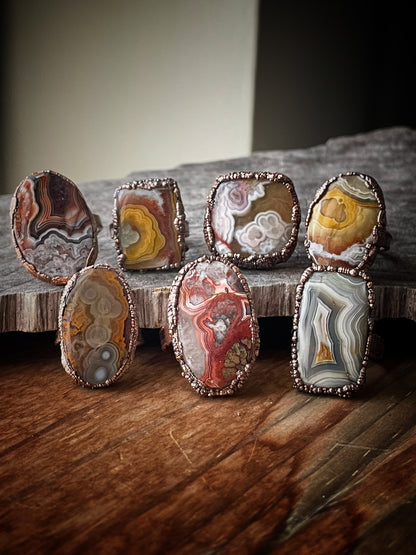 Mexican Agate ring collection Sizes 6-7-10