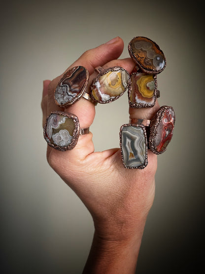 Mexican Agate ring collection Sizes 6-7-10